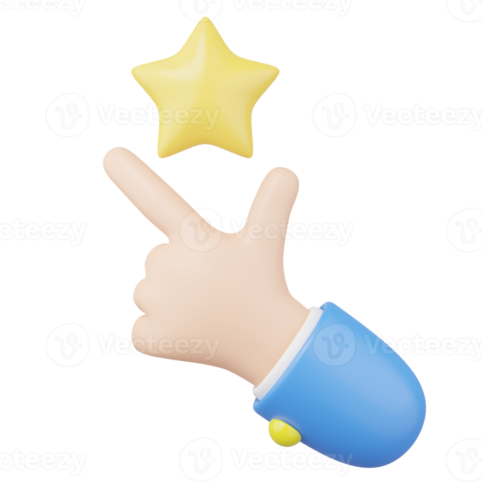 3D flick finger icons. Star floating in snap hand on transparent. Business creative idea, Great ideas competition, brainstorm think, Success education concept. Cartoon icon. 3d render illustration png