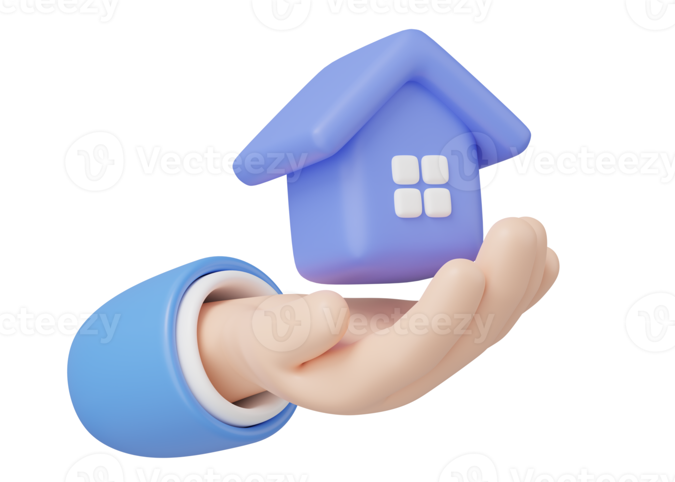 3D Toy House in hand floating isolated on transparent. Hand holding home icon. Investment, real estate, mortgage, offer purchase, loan concept. Mockup Cartoon minimal icon. 3d rendering png