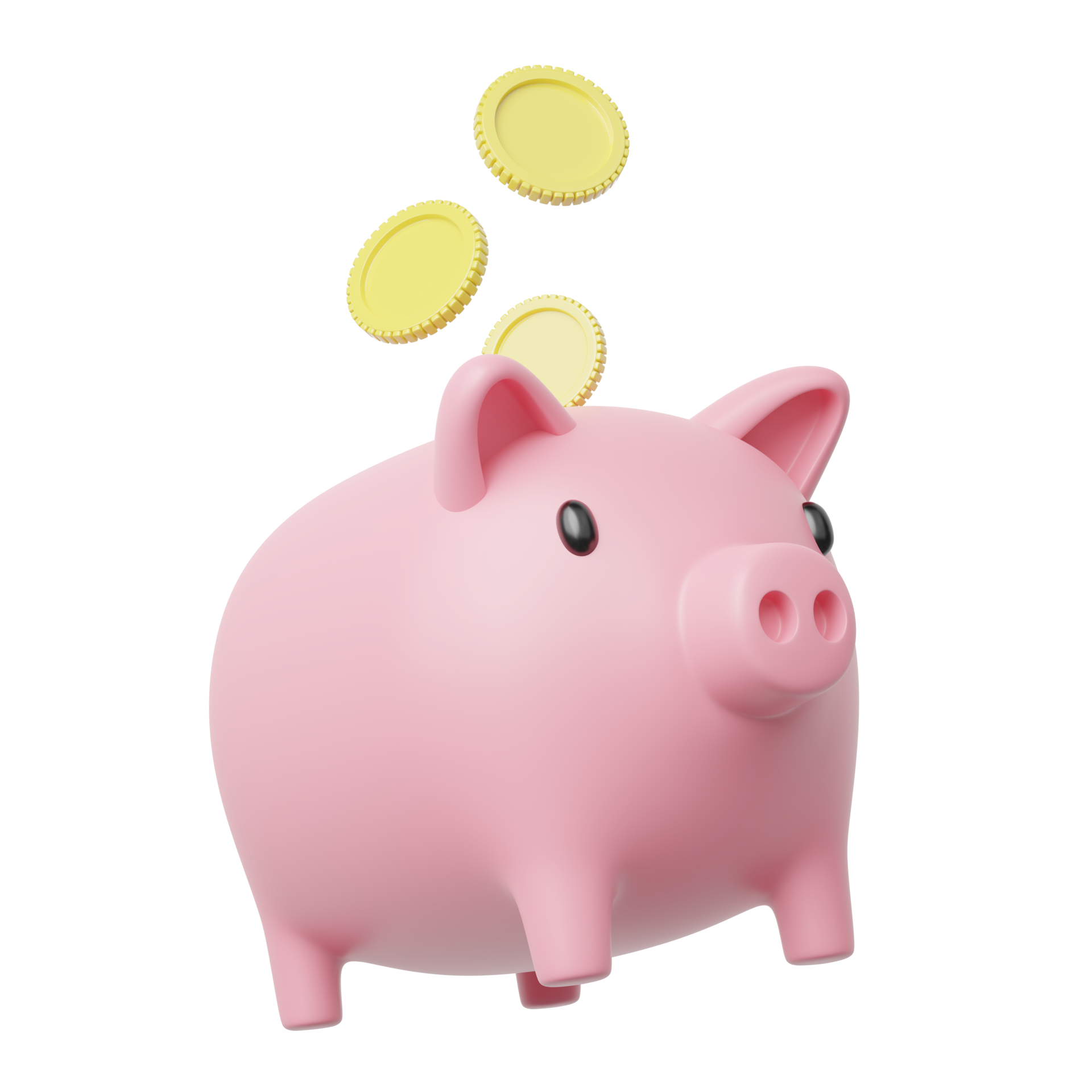 Gold coin spread into pink piggy bank float on transparent. Mobile