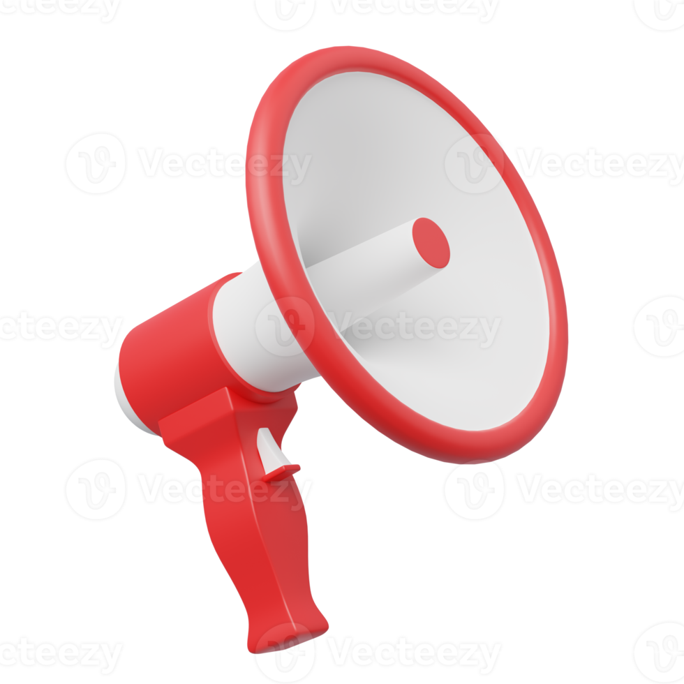 3d White, red megaphone floating isolated on transparent. Digital market online, e commerce, shop app concept. Sale promotion banner. Business cartoon style concept. 3d icon render png