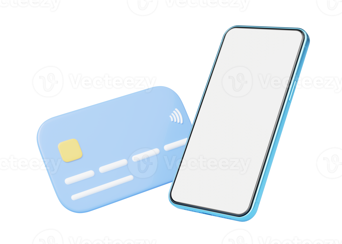 3d Phone with credit card floating on transparent. Mobile banking and Online payment service. Saving money wealth and business financial. Smartphone money transfer online. Cartoon minimal render. png