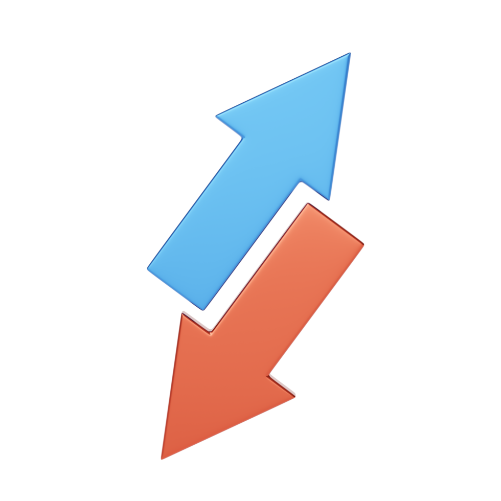 Red transfer arrows icon on transparent. Mobile banking and Online payment service. Cash back and refund. Currency exchange. Data transfer on cloud server internet . 3d rendering. png