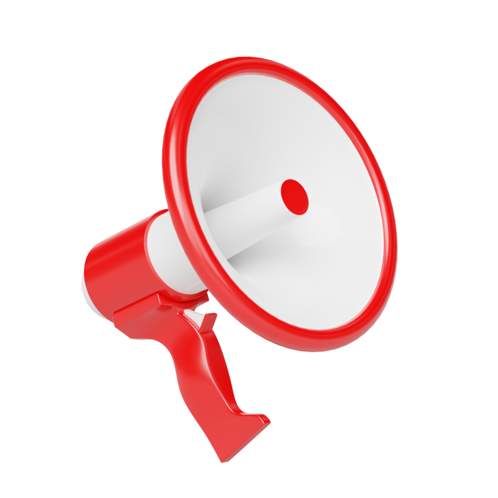 White and red megaphone floating isolated on transparent. Digital market online, e commerce concept. Sale promotion banner. smartphone with store front. 3d rendering. png