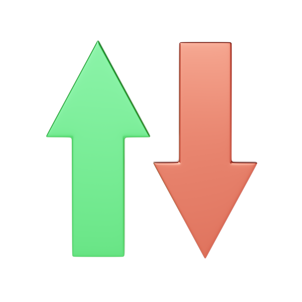 icône de flèches de transfert vert et rouge sur transparent. banque mobile et service de paiement en ligne. remise en argent et remboursement. échange de devises. transfert de données sur le serveur cloud internet. rendu 3d. png