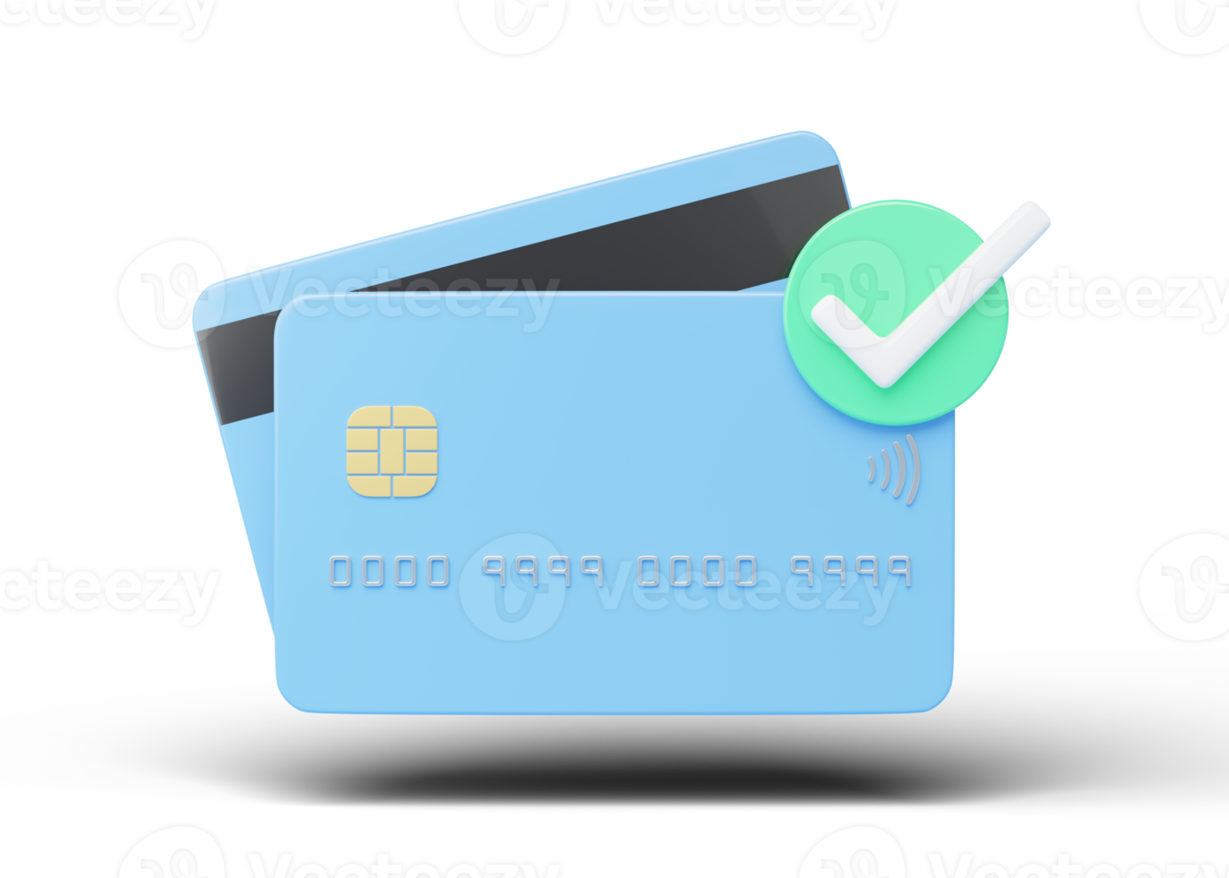 maqueta de tarjeta de crédito flotante con pago aprobado aislado en transparente. banca móvil y servicio en línea. marketing digital, comercio electrónico. concepto de compra y venta minorista rápido y fácil. renderizado 3d png