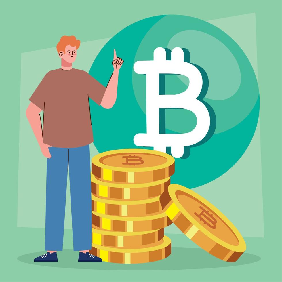 bitcoins con el hombre vector