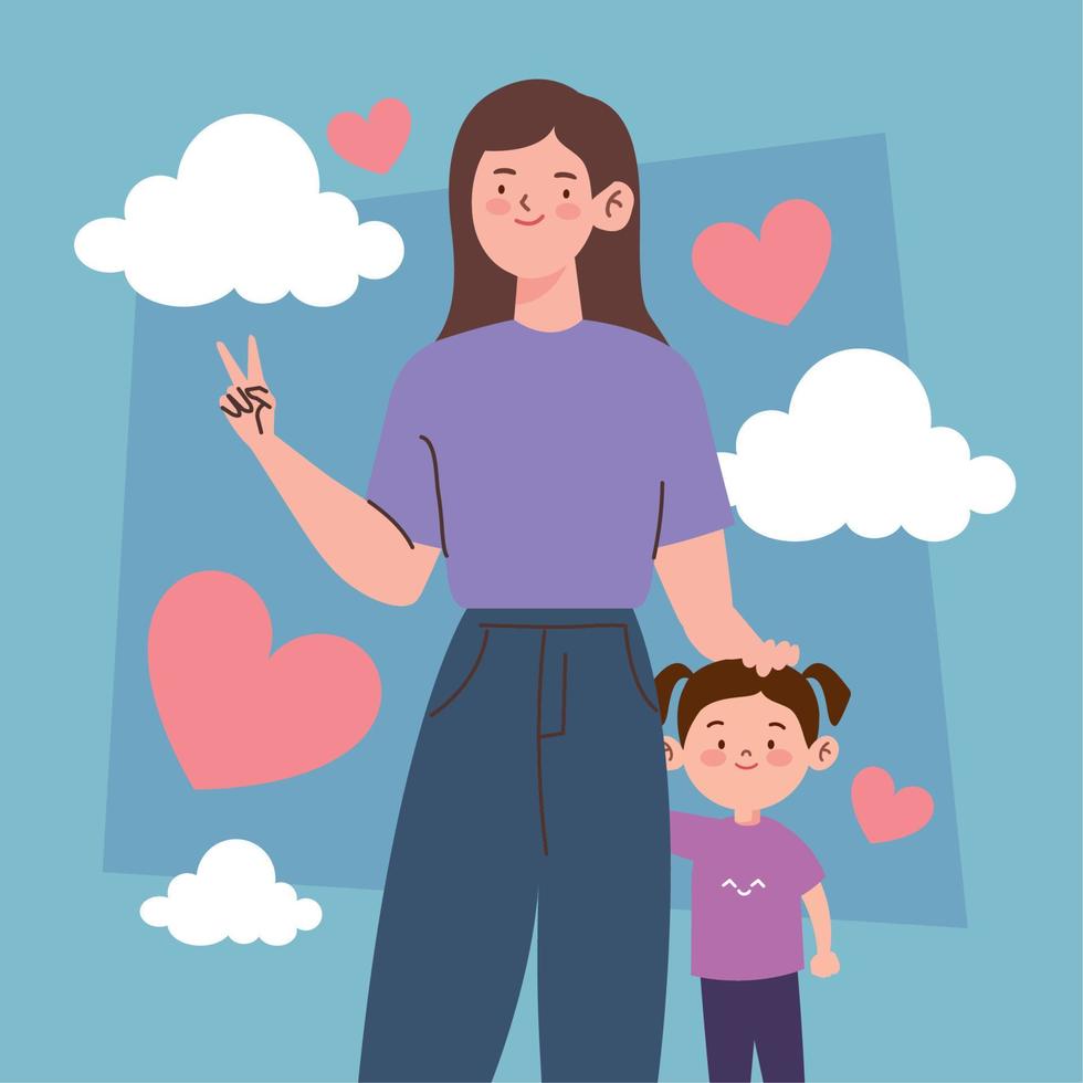 korean mom and daughter vector