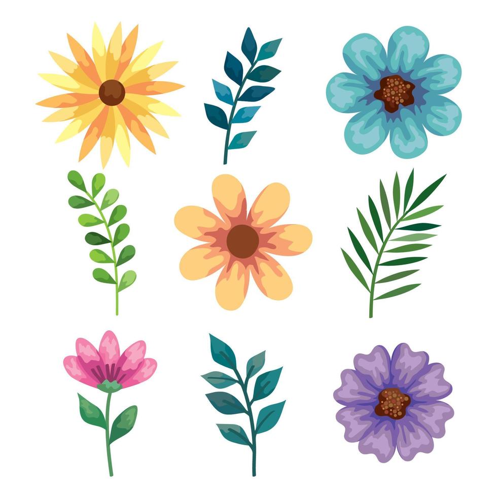 flowers and leafs vector