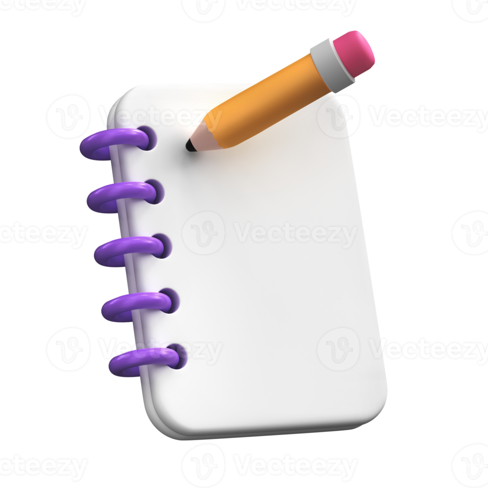 Notepad with Pencil 3D Illustration png