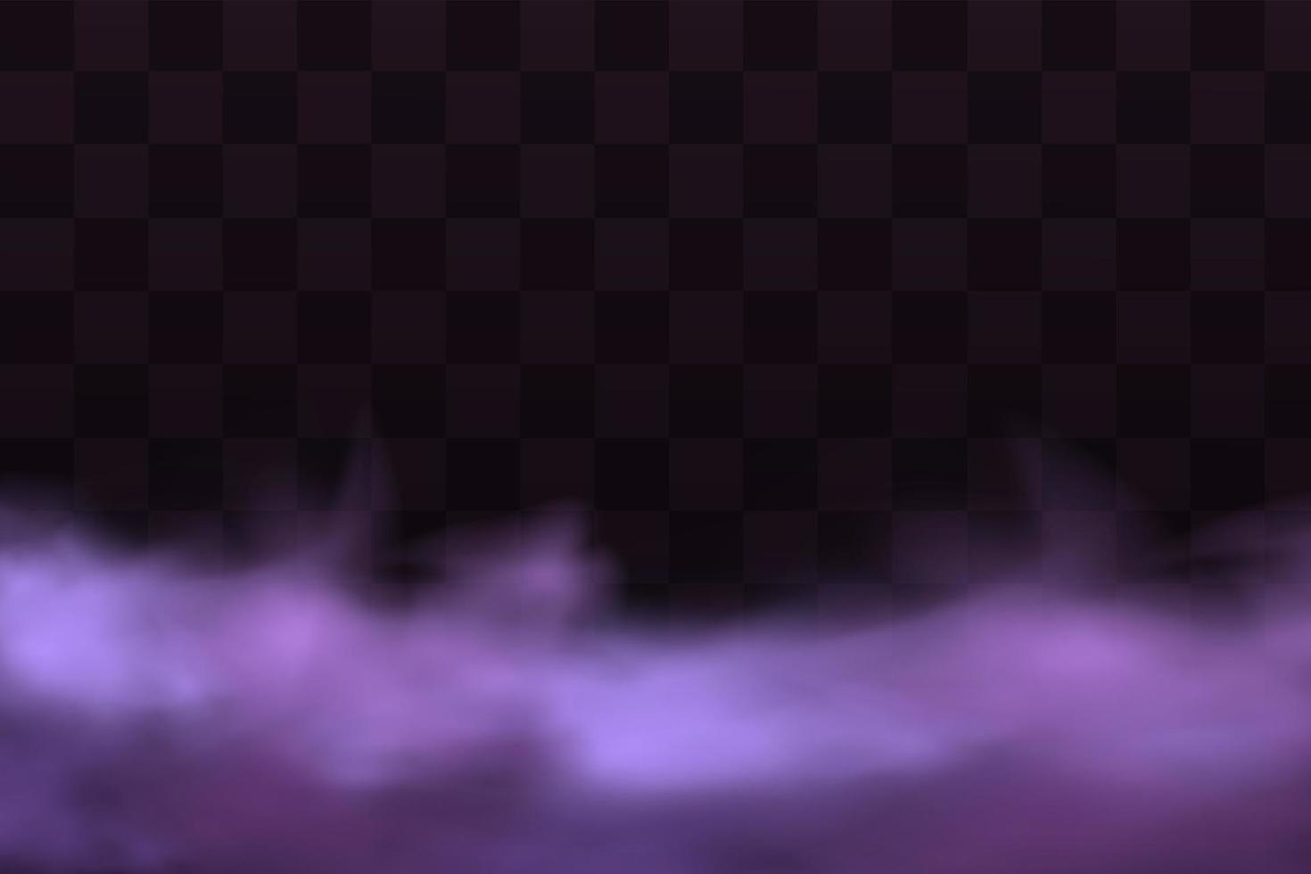 Realistic scary mystical fog in night Halloween. Purple poisonous gas, dust and smoke effect. vector
