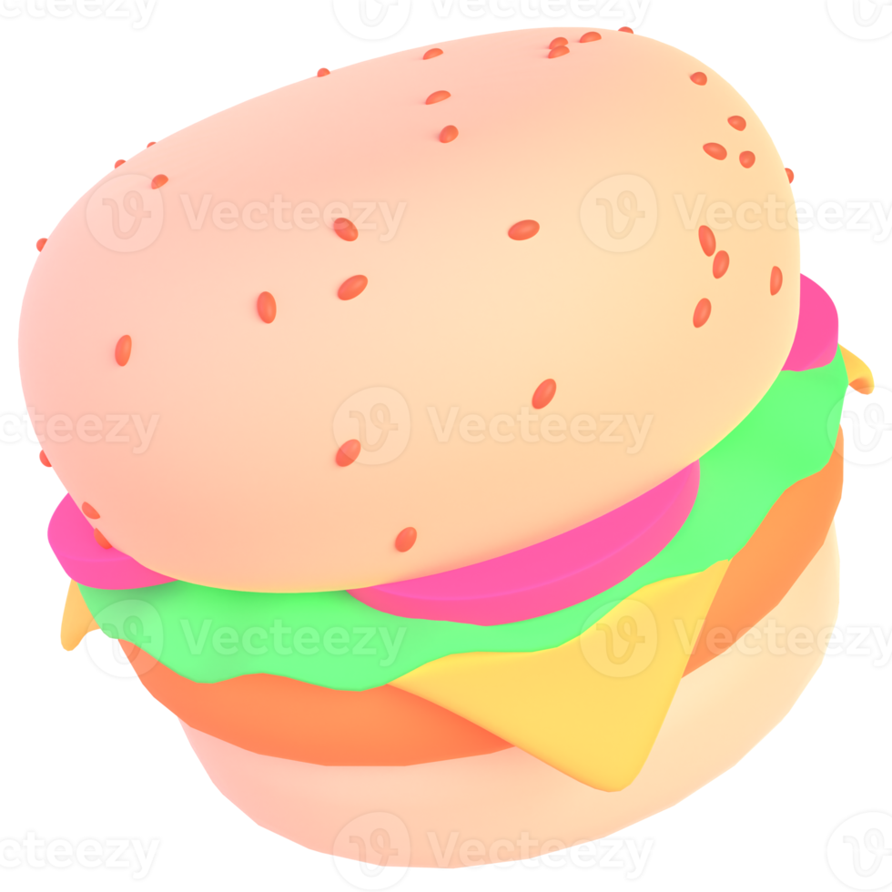 Burger in 3d render for graphic asset web presentation or other png