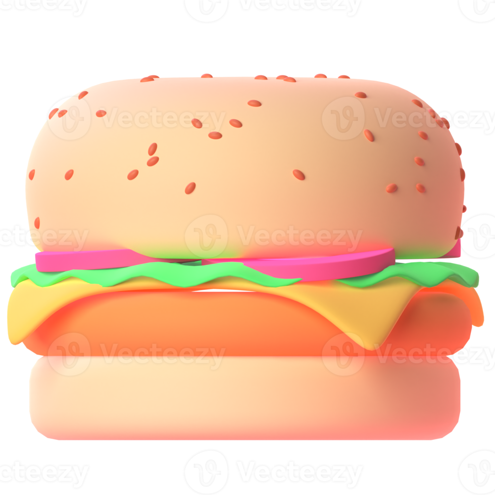 Burger in 3d render for graphic asset web presentation or other png