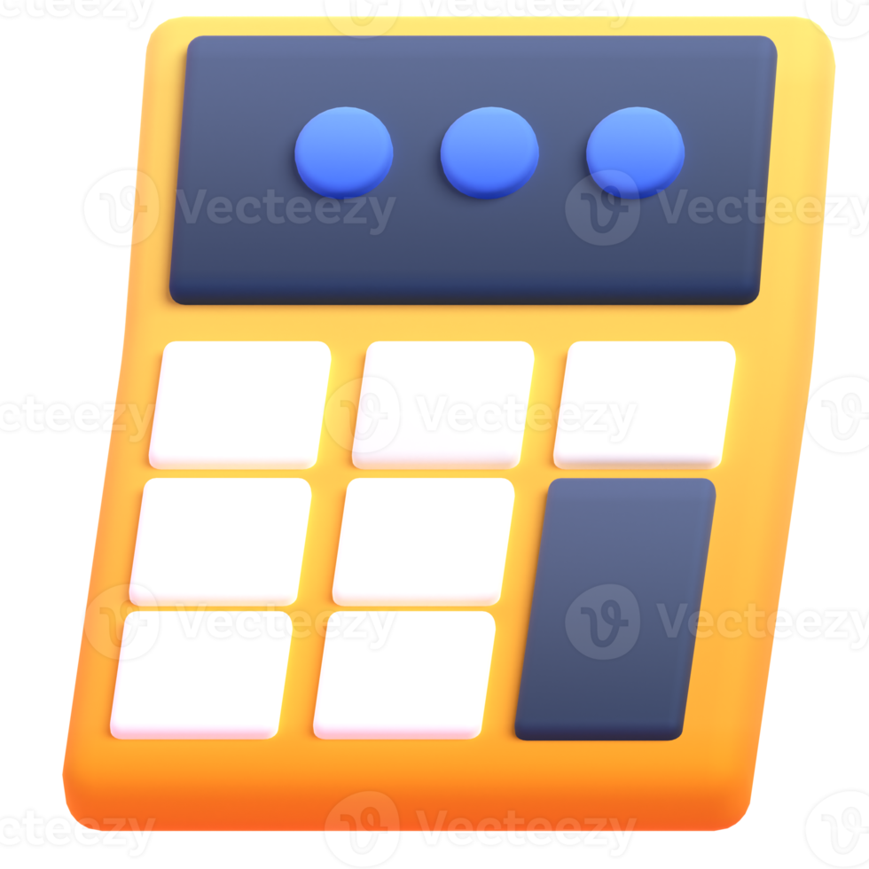 Calculator in 3d render for graphic asset web presentation or other png