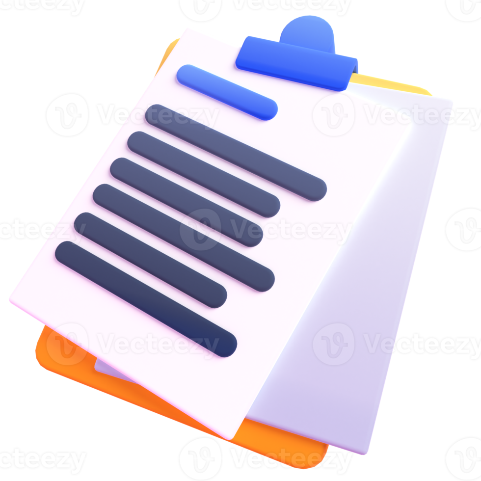 Clipboard in 3d render for graphic asset web presentation or other png