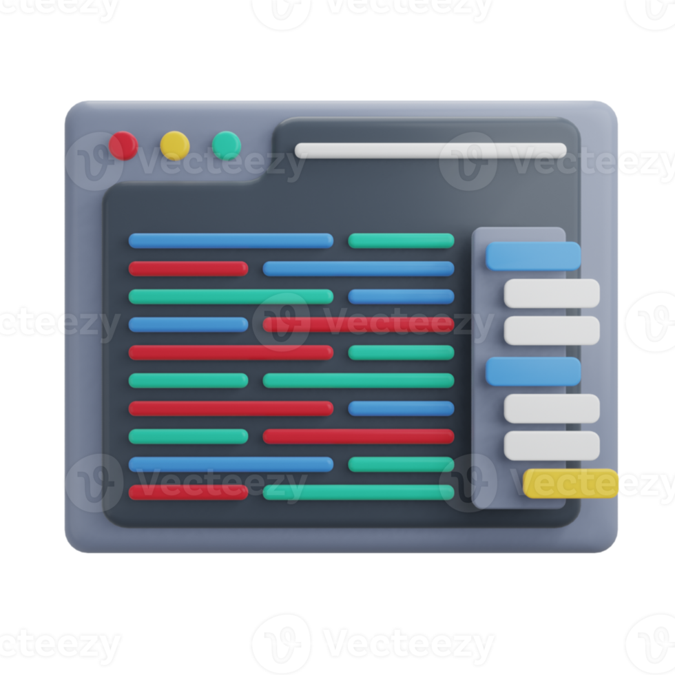 Code in 3d render for graphic asset web presentation or other png