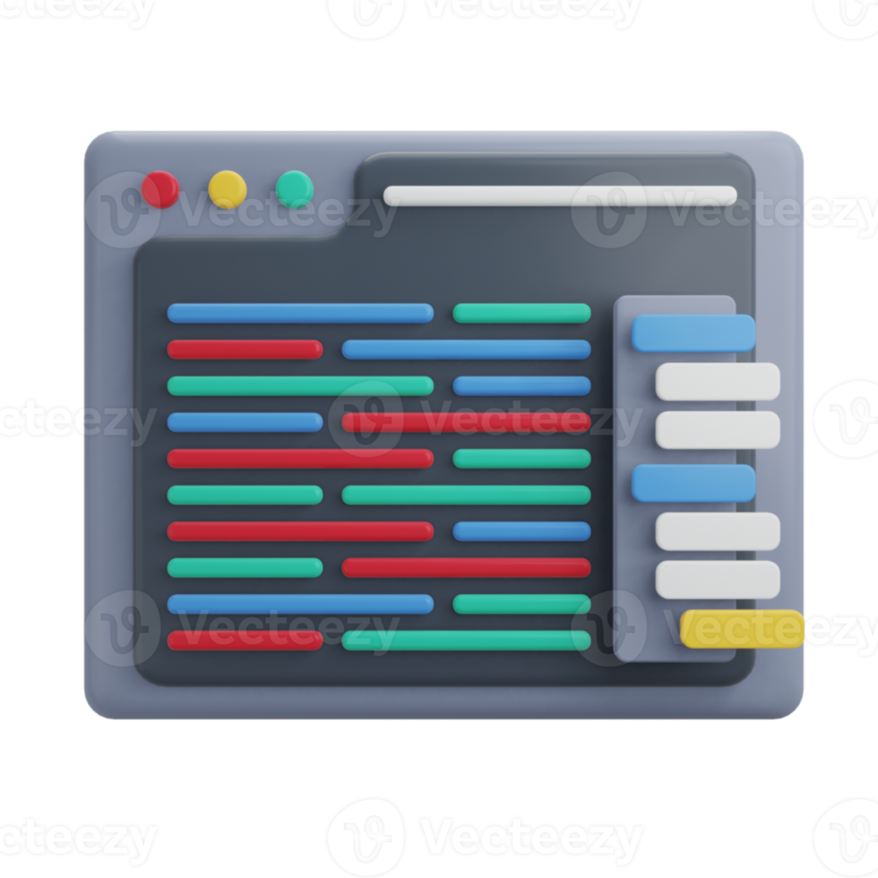 Code in 3D-Render für grafische Asset-Webpräsentationen oder andere png