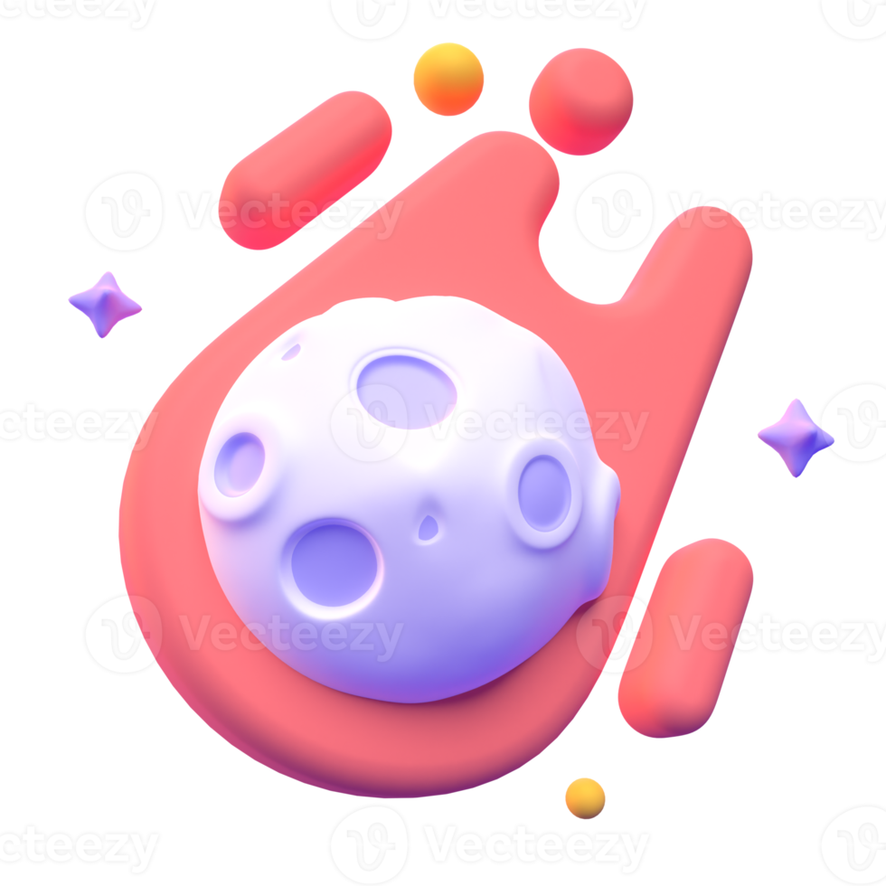 Comet in 3d render for graphic asset web presentation or other png
