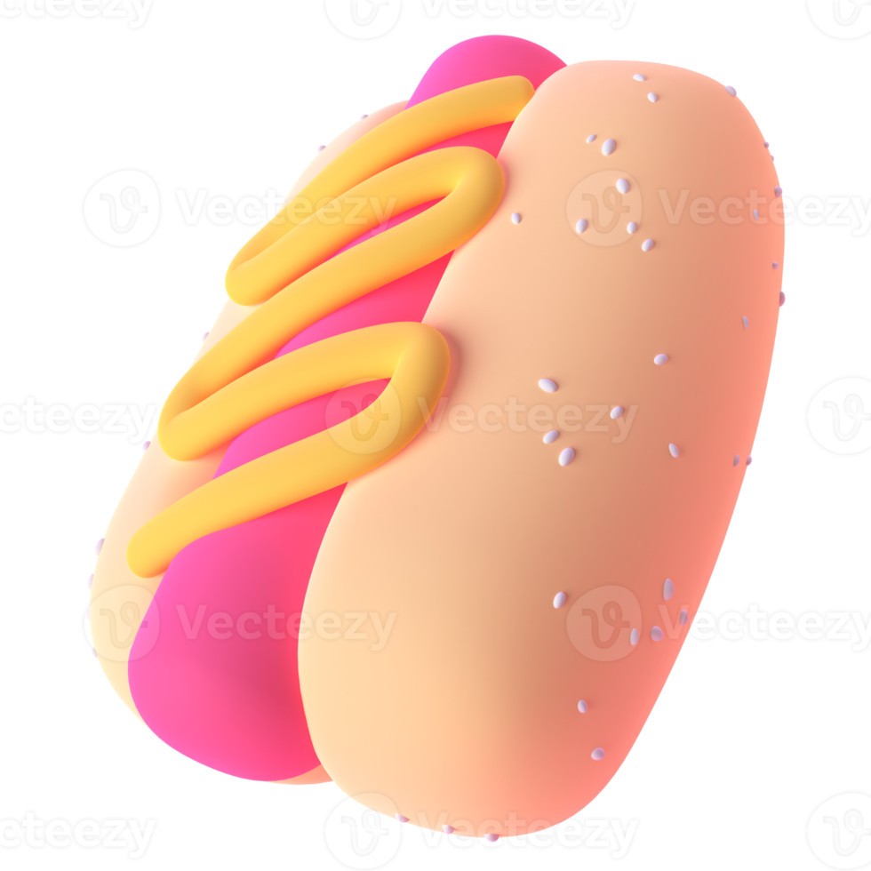 Hotdog in 3D-Rendering für Webpräsentationen mit grafischen Assets oder andere png