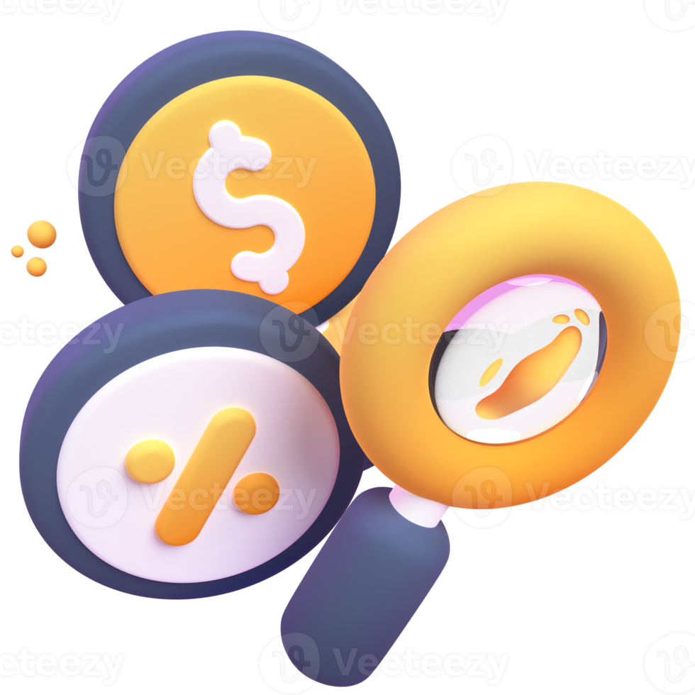 Money Search in 3d render for graphic asset web presentation or other png
