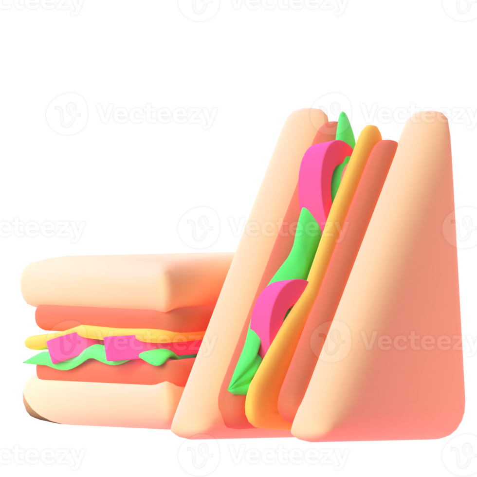 Sandwich in 3d render for graphic asset web presentation or other png