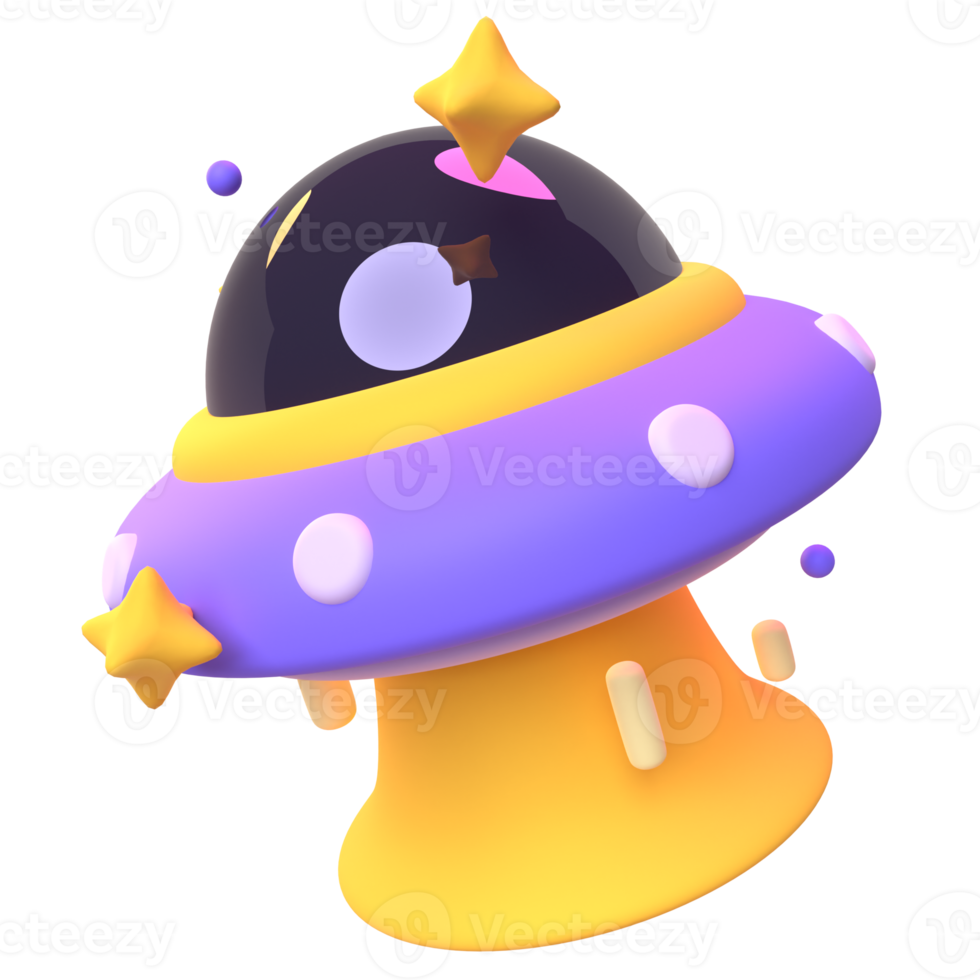 Ufo in 3d render for graphic asset web presentation or other png