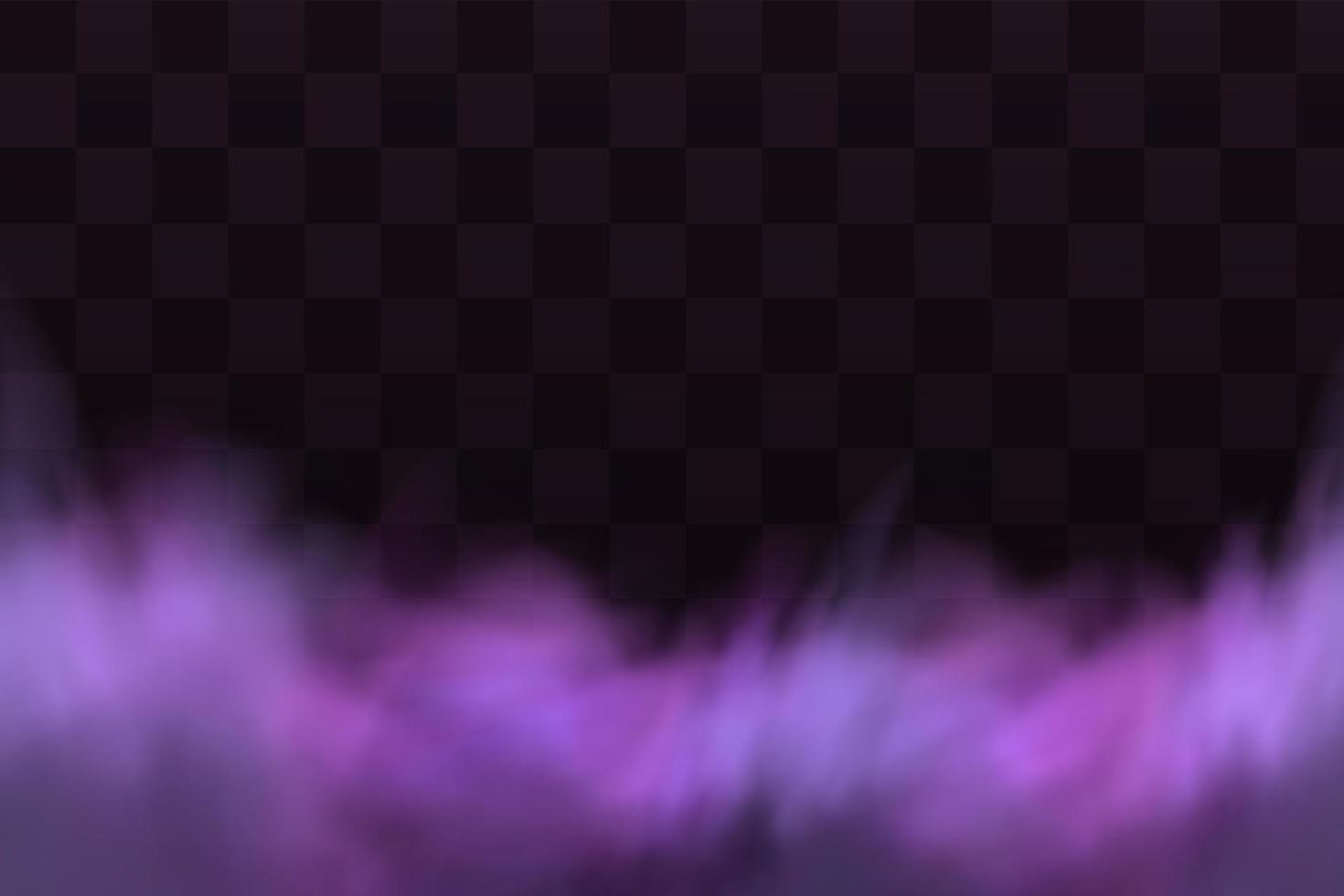 Realistic scary mystical fog in night Halloween. Purple poisonous gas, dust and smoke effect. vector