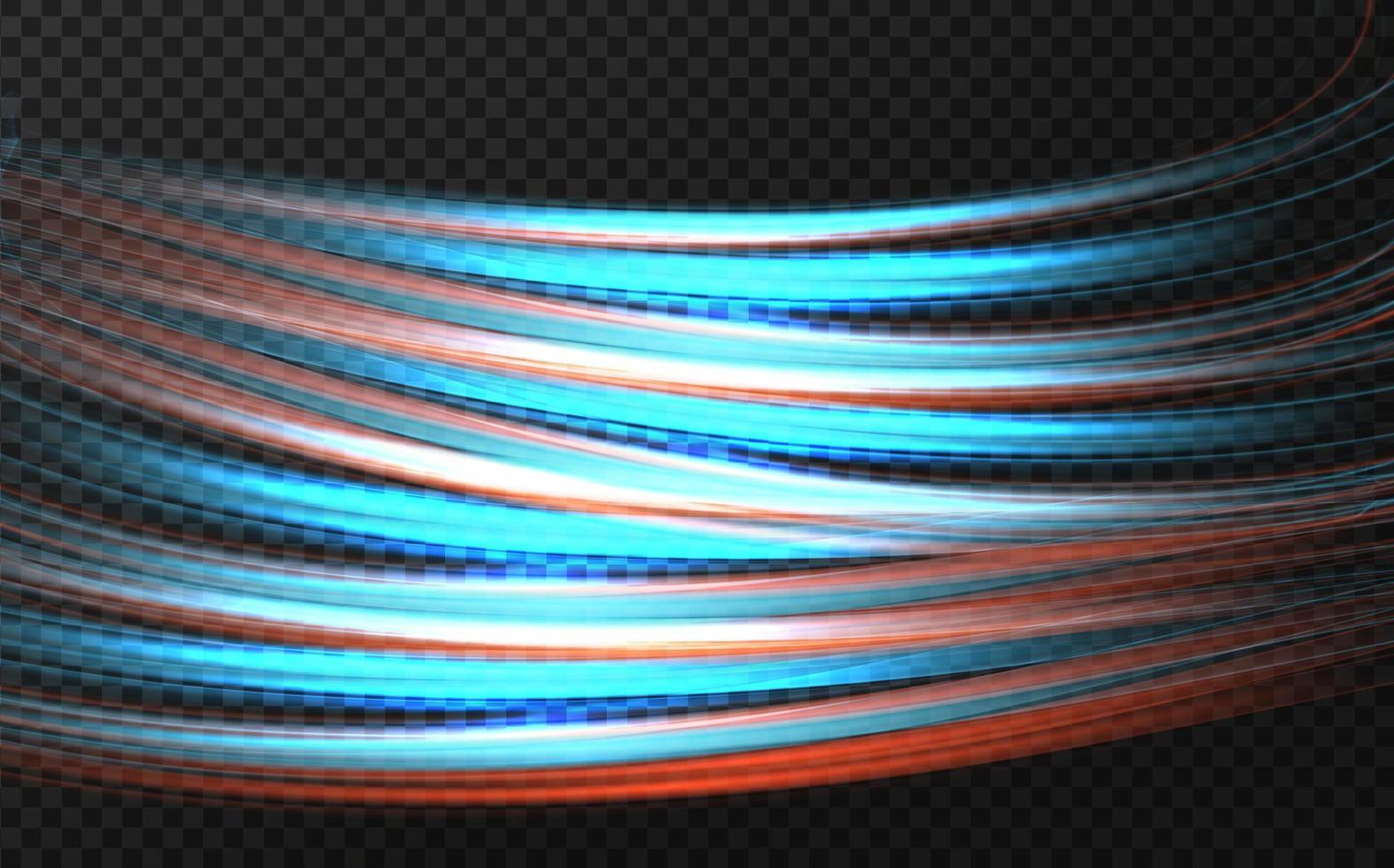 forma luminosa de neón en forma de ola o giro en la carretera. líneas curvas suaves con un efecto de luz mágica. alta velocidad en senderos nocturnos de automóviles. vector