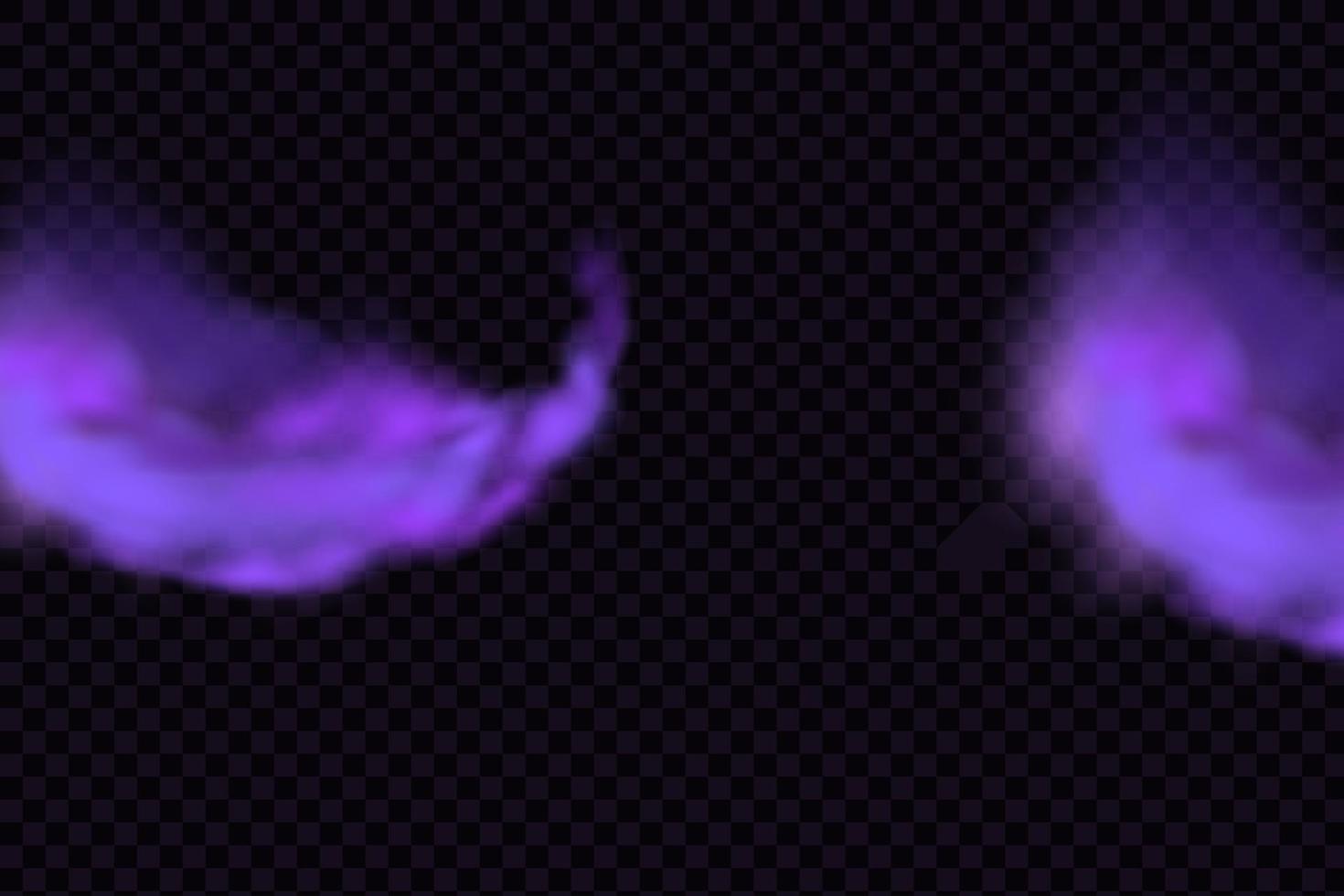 Realistic scary mystical fog in night Halloween. Purple poisonous gas, dust and smoke effect. vector
