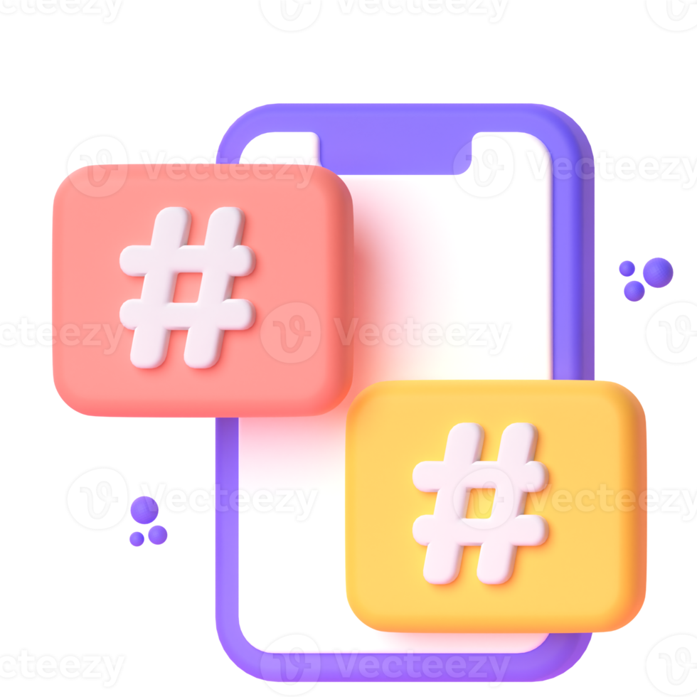 Hashtag  in 3d render for graphic asset web presentation or other png