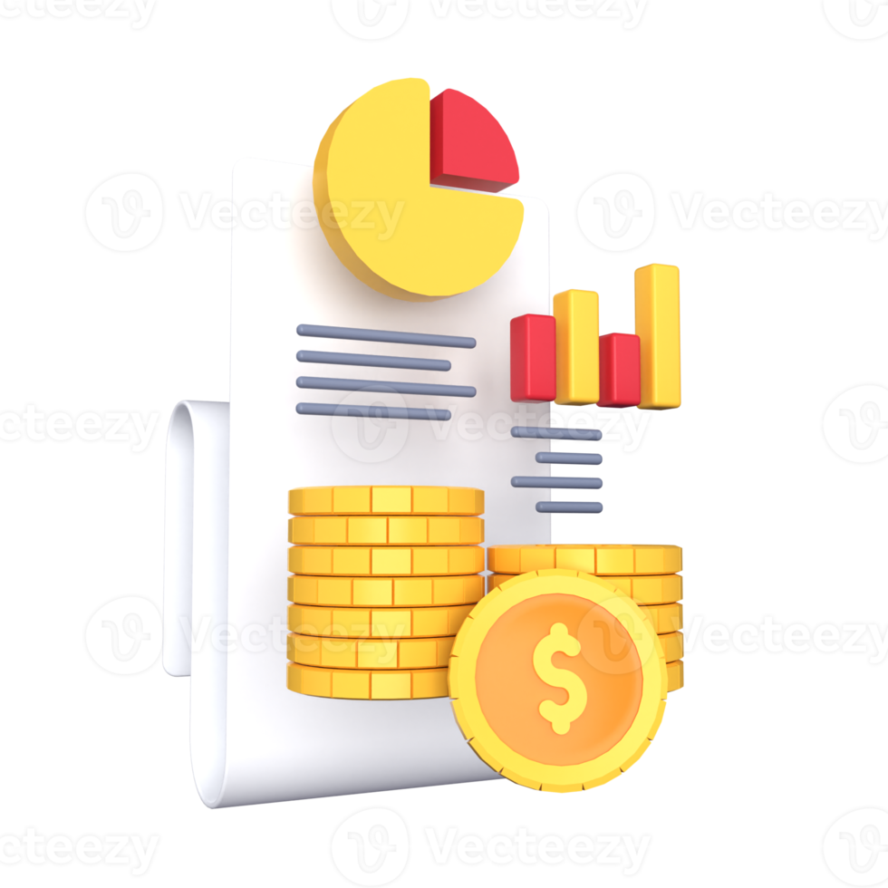 Invoice in 3d render for graphic asset web presentation or other png