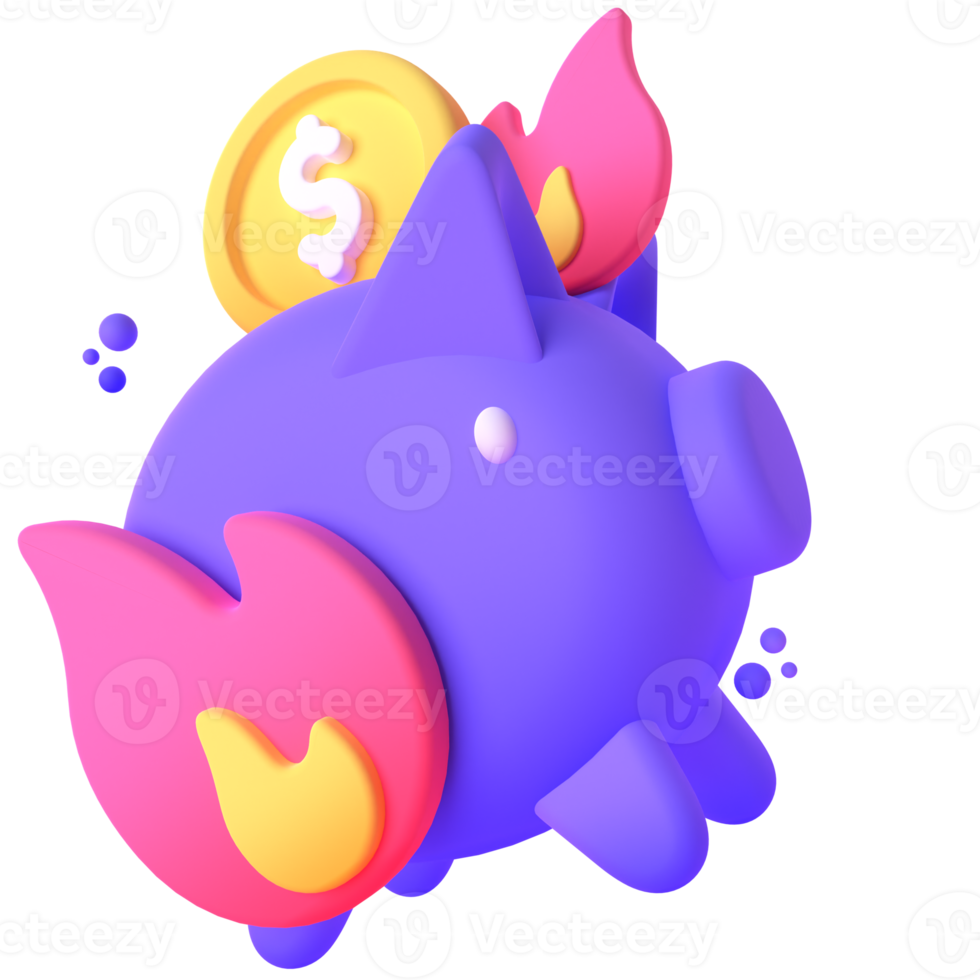 Piggy Bank  in 3d render for graphic asset web presentation or other png