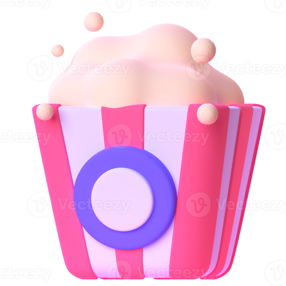 Popcorn in 3d render for graphic asset web presentation or other png