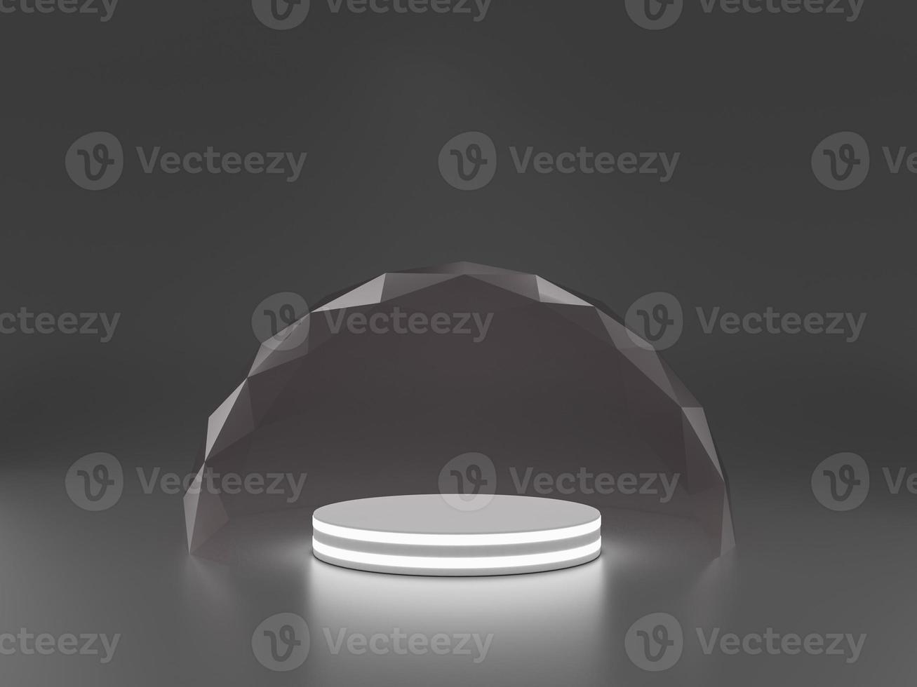 Mock-up transparent glass dome. dome cover for podium exhibition, protection barrier. 3d rendering. photo