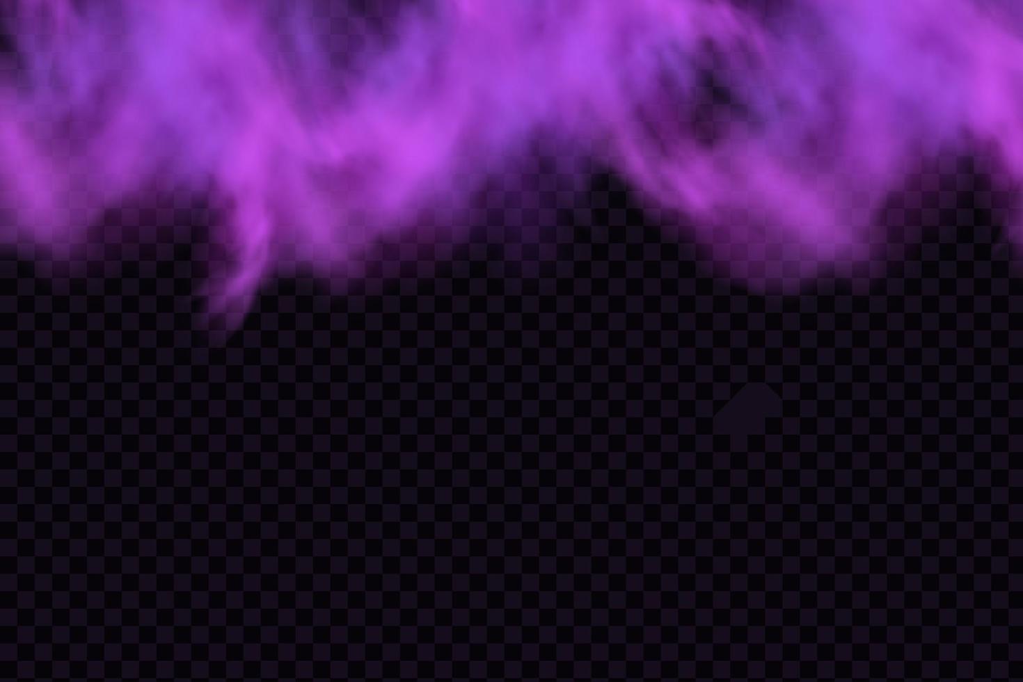 Realistic scary mystical fog in night Halloween. Purple poisonous gas, dust and smoke effect. vector