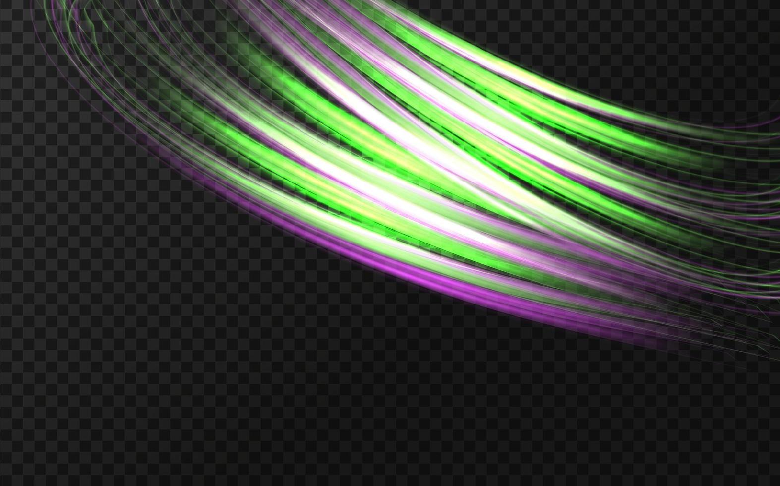 Luminous  neon shape in the form of a wave or a turn in the road.Smooth curved lines with a magical light effect.High speed on car night trails. vector