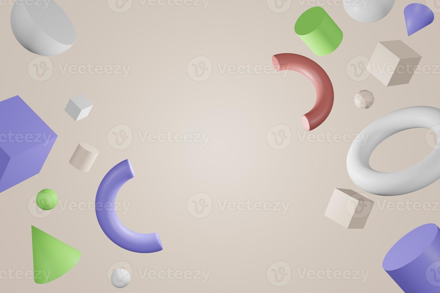 3D abstract colored geometric shapes on white color background. photo