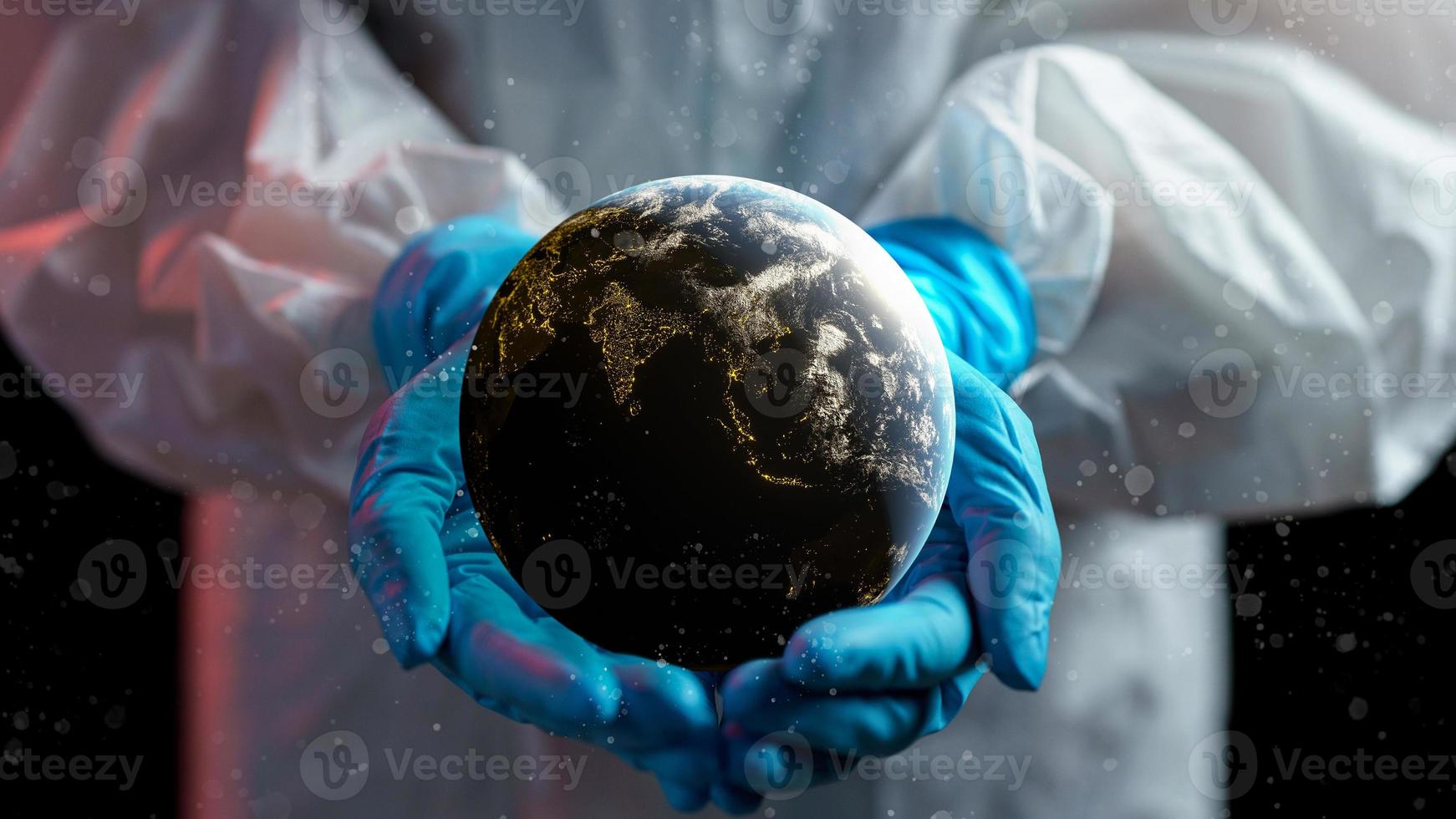 Doctor holding blue earth, Virus Covid-19 concept. Elements of this image furnished by NASA photo