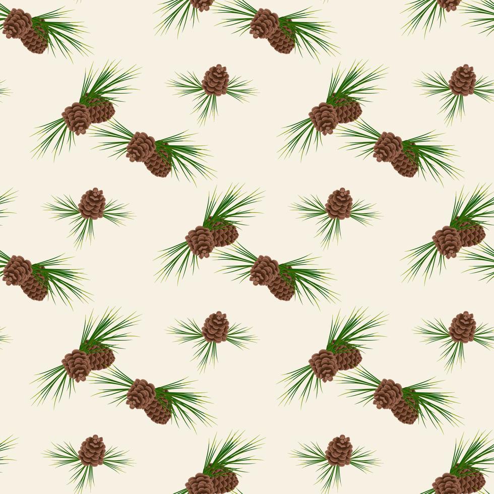 Christmas seamless pattern with fir and pine branches, long coniferous needles and cones for postcards and design. Festive decoration print for New Year and winter holidays vector