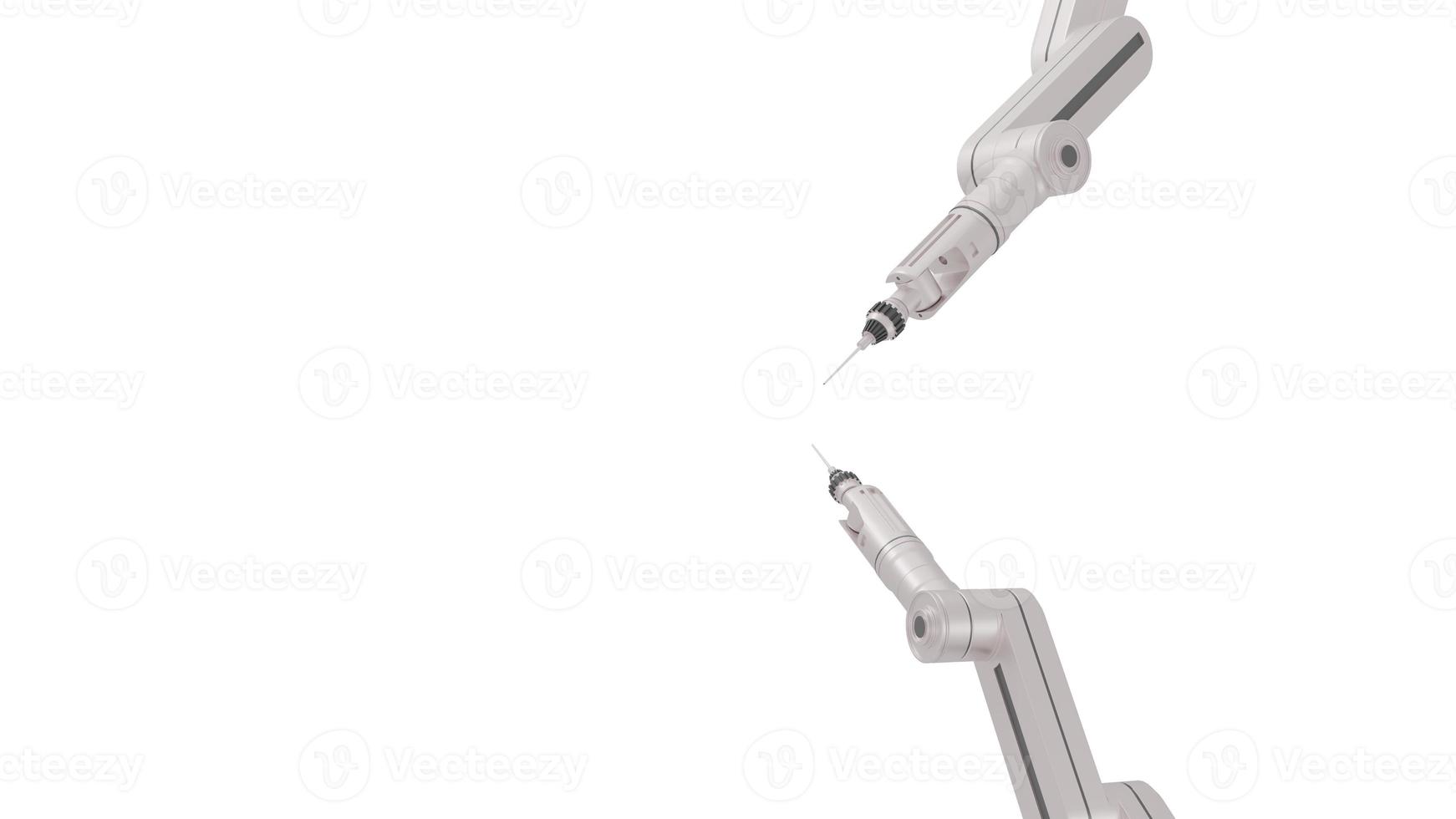 White robotic arms with blank space on white background, 3d rendering. photo