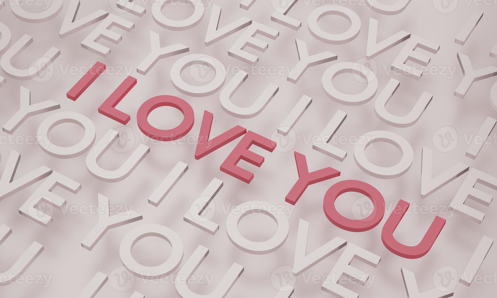 I love you, red text pop up on white wall background. 3D rendering. photo