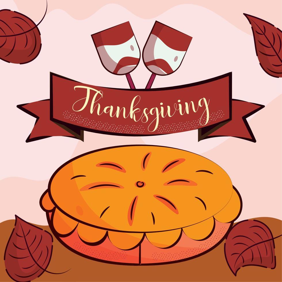 Colored happy thanksgiving day poster with an autumn pie Vector illustration