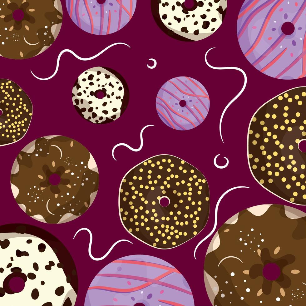 Colored seamless pattern background with donuts with chocolates Vector illustration