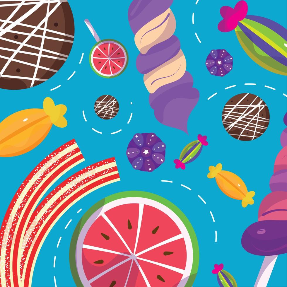 Colored seamless pattern background with candies and lollipops Vector illustration