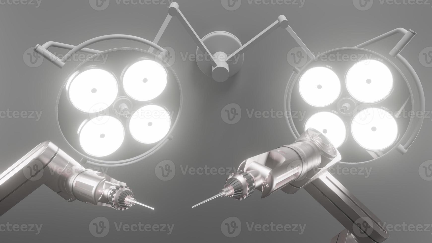 máquina de cirugía robot con luces de cirugía en la sala de operaciones. representación 3d foto