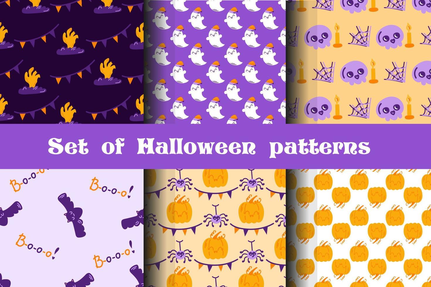 Set of halloween patterns. Happy halloween background. Vector texture