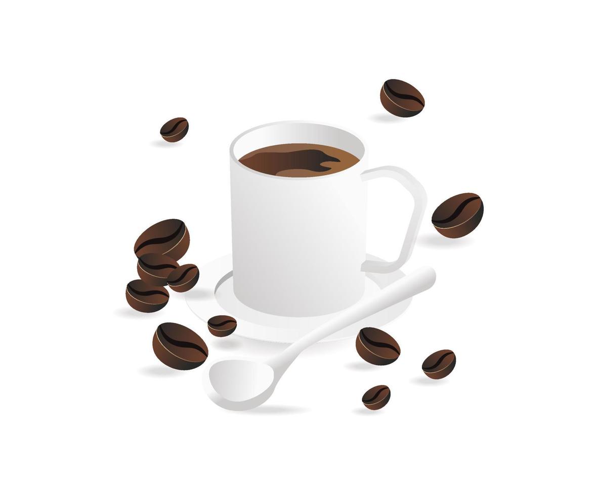 One cup of coffee with beans vector