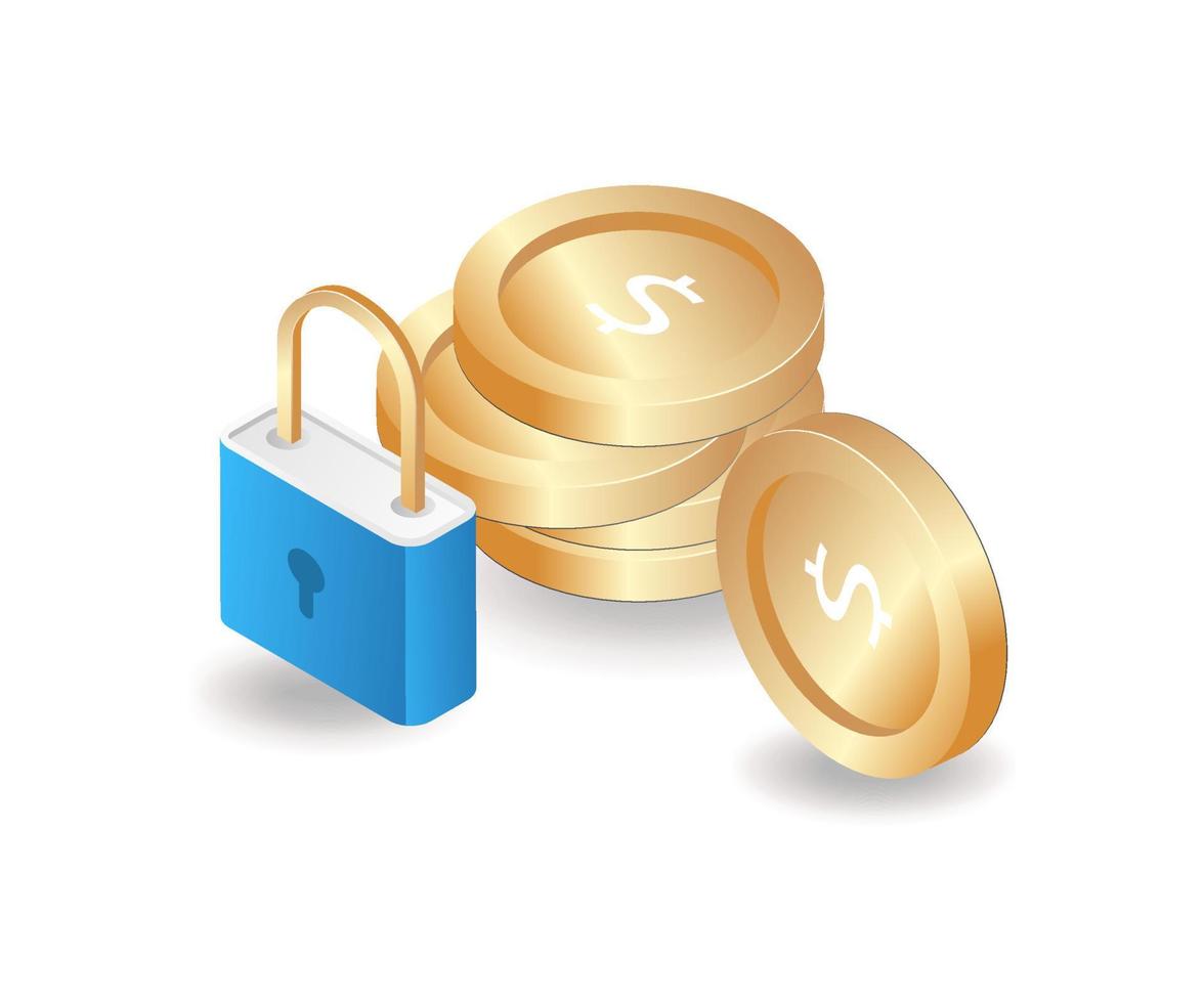 Padlocks and piles of coins vector