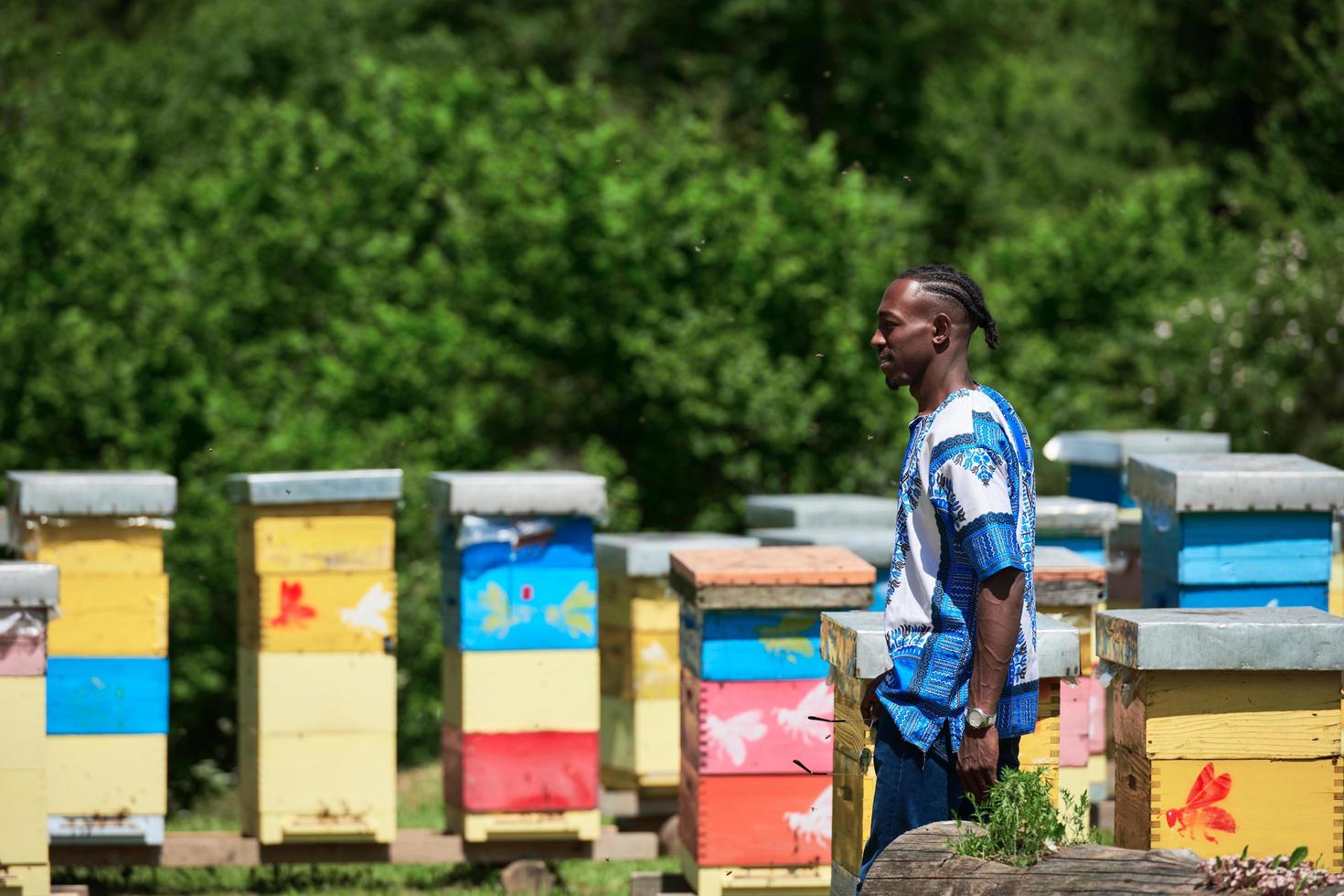 apicultor africano productor local de miel negra foto
