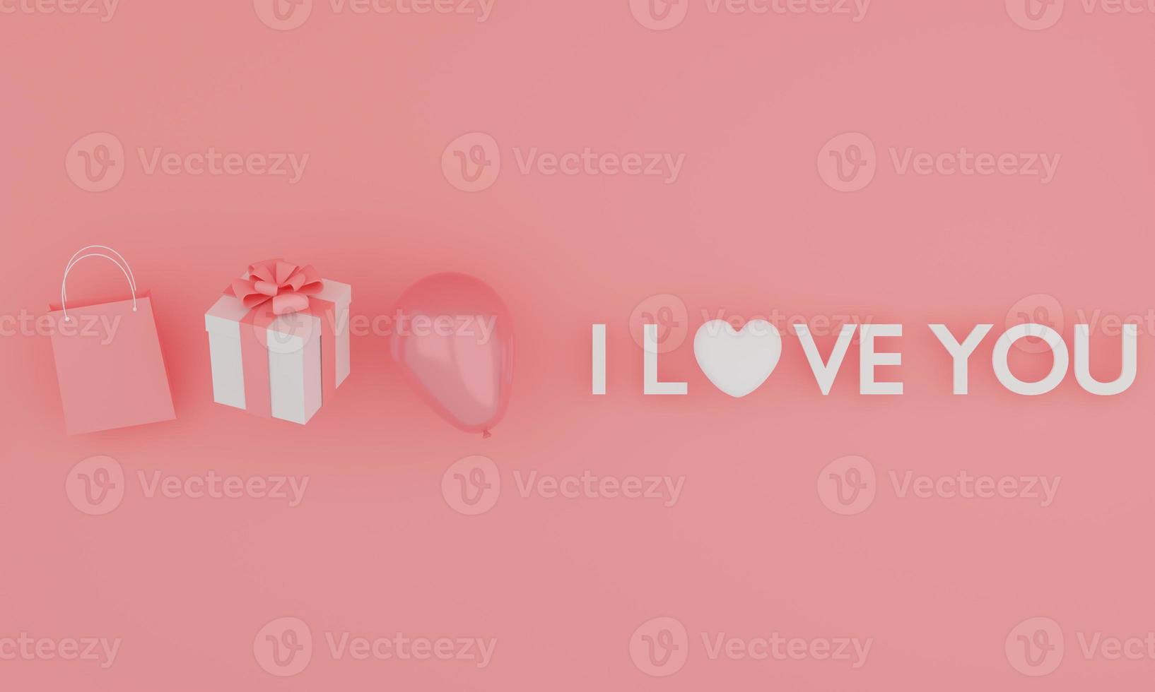 Set of mock up text I love you on pink color background. Festive concept. 3d rendering. photo
