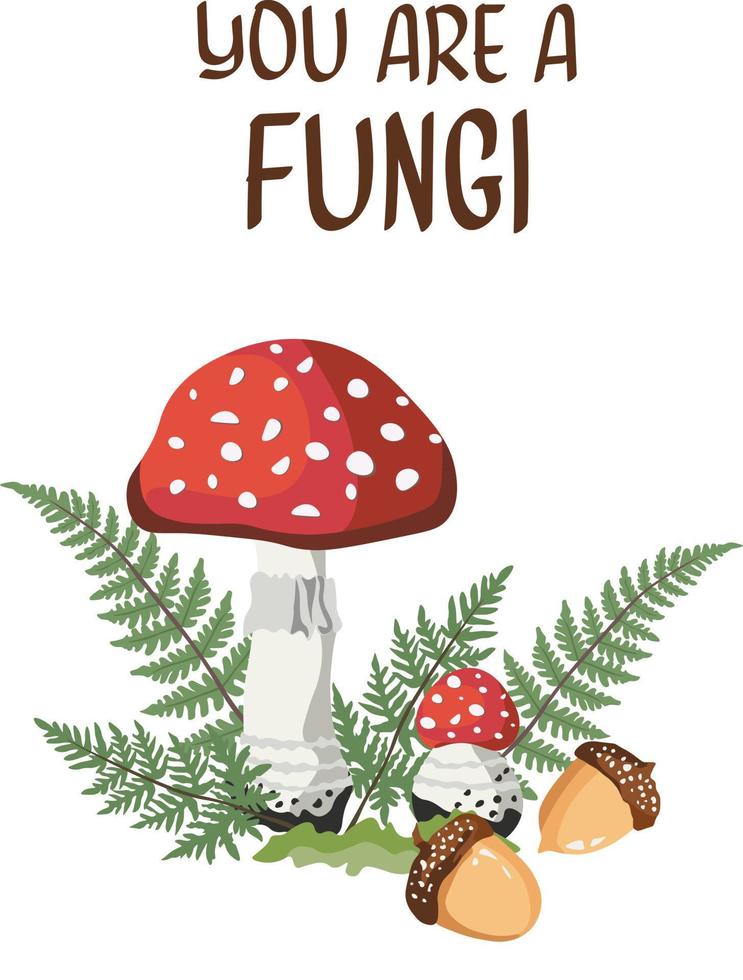 Autumn Mushrooms Compositions isolated Vector illustration on white background